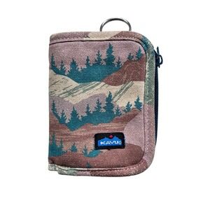 KAVU Zippy Canvas Bi-Fold Wallet Remote Mountain Forest Removable Coin Pouch